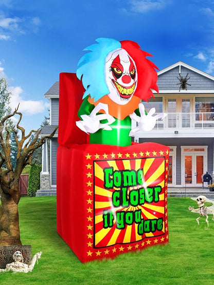 6.6 FT Halloween Inflatables Animated Clown with Music, Kalolary Circus Clown Box Outdoor Decorations Blow Up Yard with Built-in LEDs for Indoor Outdoor Party Garden Lawn Decor