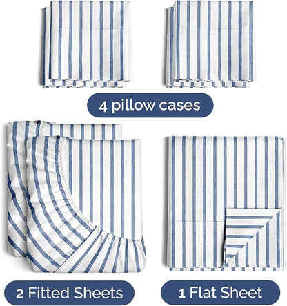 CGK Linens Split King 7 Piece Sheet Set - Cooling Sheets for Hot Sleepers - Hotel Luxury Bedding Set w/ 8-16 Inch Deep Pockets - 1 Flat & 2 Fitted & 4 Pillowcases - Soft & Wrinkle Free - Beige Stripes