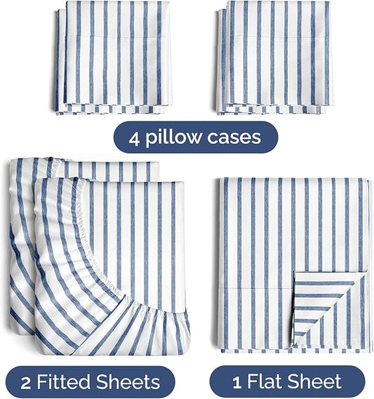 CGK Linens Split King 7 Piece Sheet Set - Cooling Sheets for Hot Sleepers - Hotel Luxury Bedding Set w/ 8-16 Inch Deep Pockets - 1 Flat & 2 Fitted & 4 Pillowcases - Soft & Wrinkle Free - Beige Stripes