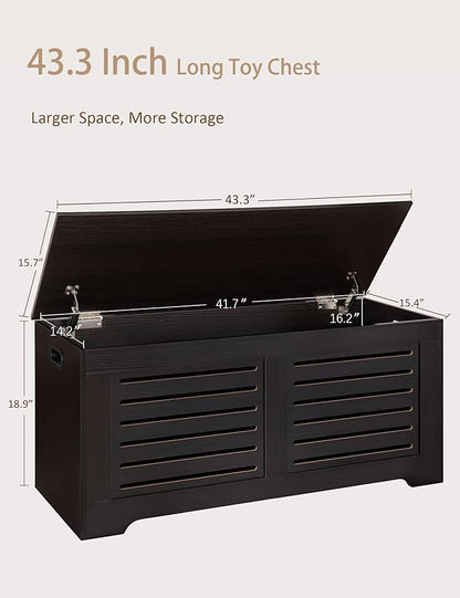 DINZI LVJ Storage Chest, 43.3” Wooden Toy Box with 2 Safety Hinges, Retro Entryway Shoe Storage Bench with Flip-Top, Sturdy Large Storage Trunk for Living Room, Bedroom, Easy Assembly, Espresso