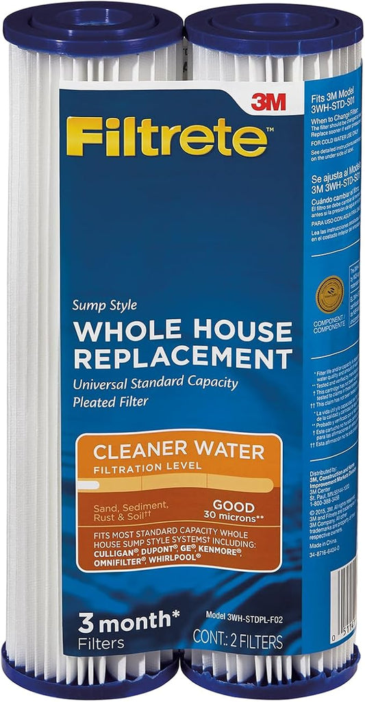 Filtrete Standard Capacity Whole House Pleated Replacement Water Filter 3WH-STDPL-F02, 2 pack, for use with 3WH-STD-S01 System