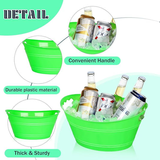 8Pcs Ice Bucket, Plastic Ice Buckets for Parties, Drink Buckets with Handles Beverage Buckets Oval Storage Plastic Tub for Wine Beer Champagne Bottles, 4.3Liter (Green)