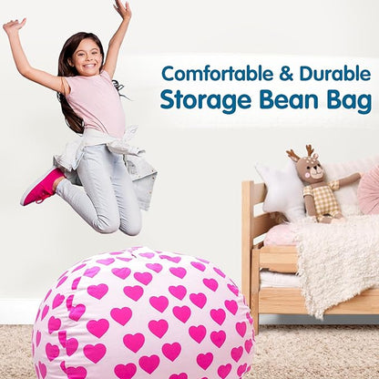 Lukeight Stuffed Animal Storage Bean Bag Chair Cover for Kids, Zipper Beanbag Chair Cover for Organizing Toddler and Kids' Rooms Plush Toys (Heart Velvet, Large)