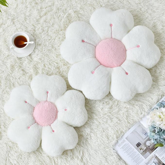 Flower Pillow, Flower Shaped Pillow Decorative Throw Pillows for Bed Couch, Cute Daisy Pillow Dorm Decor Floor Seating Cushion (White, 15 Inches)