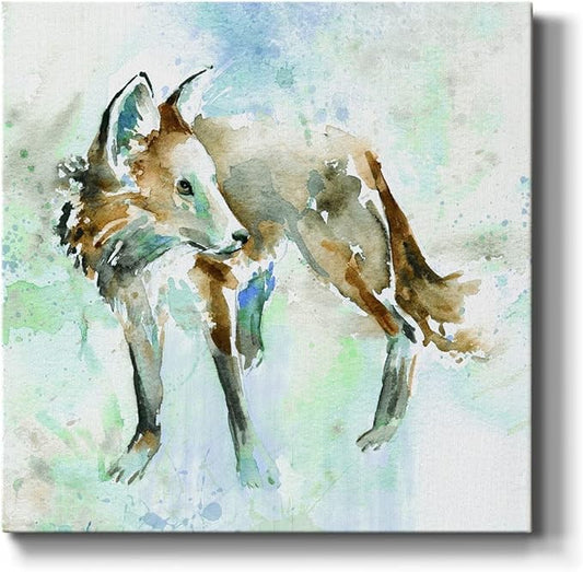 Colorful Animals Painting Wall Art on Canvas Modern Abstract Artwork, Fox On Blue Wall Art, Ready to Hang, 40'' x 40''