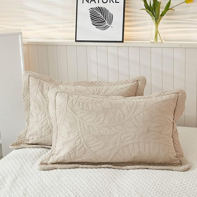 MarCielo 3-Piece 100% Cotton Oversized Bedspread Lightweight Quilt Coverlet Embroidery Farmhouse Bedding Set T0 (Yellowish Beige, Oversized Queen (100"x106"))