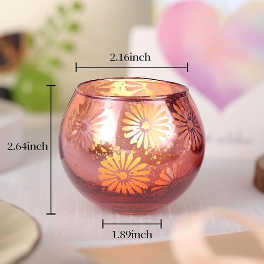 Pink Mercury Glass Votive Candle Holders Set of 12, Round Tealight Candle Holders for Table Centerpieces, Weddings, Shower Gifts, Party Decorations