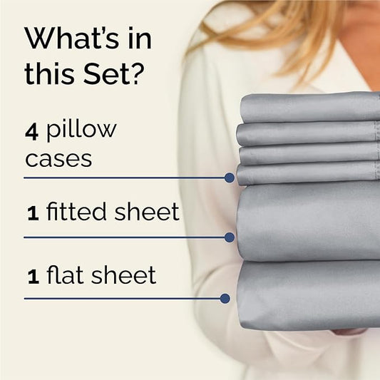 CGK Linens King 6 Piece Sheet Set - Cooling Sheets for Hot Sleepers - Hotel Luxury Bedding Set with 8-16 Inch Deep Pockets - 1 Flat & 1 Fitted & 4 Pillowcases - Soft, Comfy & Wrinkle Free - Steel Blue
