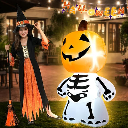 TRMESIA 4FT Halloween Inflatable Decoration,Outdoor Yard Blow up Decorations with Lights,Pumpkin Skeletons Inflatables Halloween Decor 24HLW-03-02