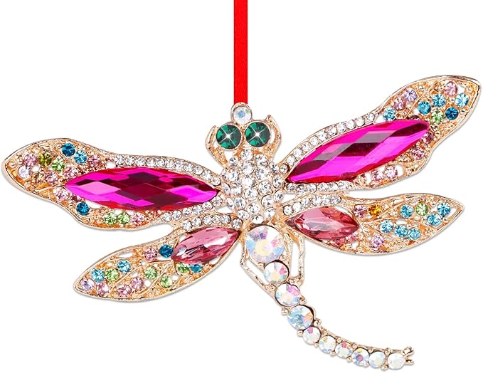 WhatSign Pink Metal Dragonfly Ornaments for Christmas Tree - Dragonfly Christmas Ornament Decorations Keepsake Gifts for Women Girls