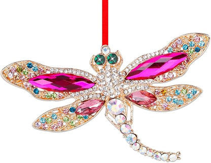 WhatSign Pink Metal Dragonfly Ornaments for Christmas Tree - Dragonfly Christmas Ornament Decorations Keepsake Gifts for Women Girls