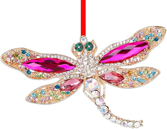 WhatSign Pink Metal Dragonfly Ornaments for Christmas Tree - Dragonfly Christmas Ornament Decorations Keepsake Gifts for Women Girls