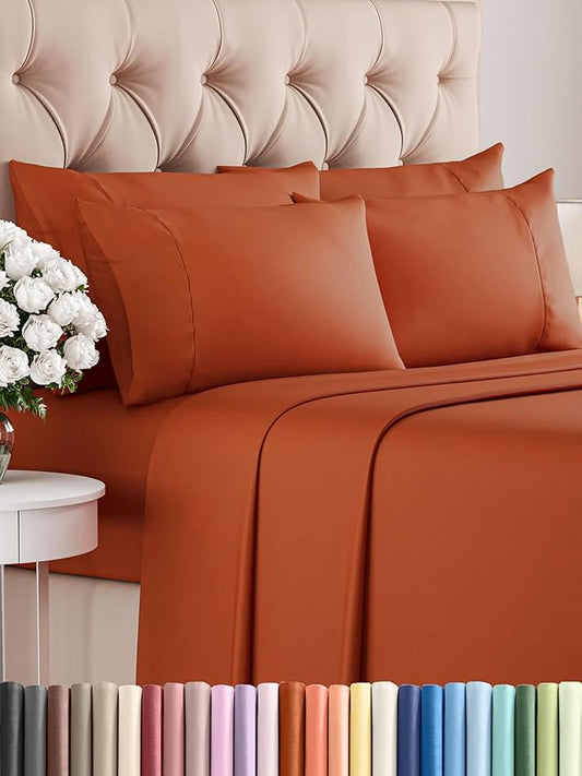 CGK Linens King 6 Piece Sheet Set - Cooling Sheets for Hot Sleepers - Hotel Luxury Bedding Set with 8-16 Inch Deep Pockets - 1 Flat & 1 Fitted & 4 Pillowcases - Soft, Comfy & Wrinkle Free - Terracotta