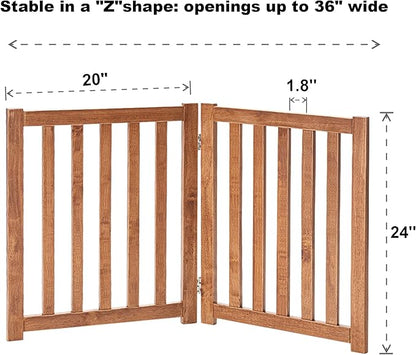 LZRS 2-Panel Wooden Free Standing Foldable Dog Gate – Solid Hardwood 24" High, Step-Over Safety Pet Gate for Doorways, Stairs & Small Spaces - Indoor Use, Oak