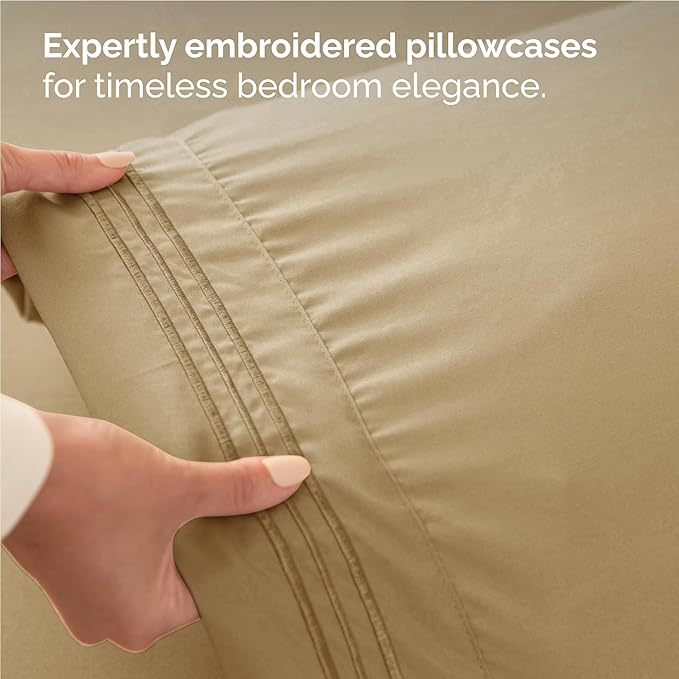 Full Size 4 Piece Sheet Set - Comfy Breathable & Cooling Bed Sheets Set - Hotel Luxury Bedding for Women, Men, Kids, Teens, Boys & Girls - Deep Pockets, Ultra-Soft and Wrinkle Free - Oeko-Tex - Beige