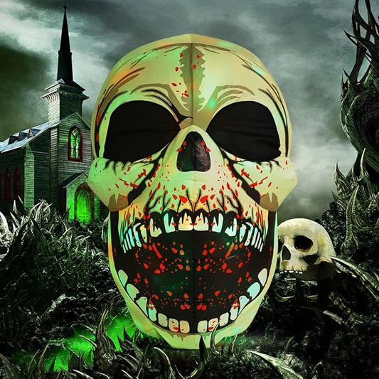 GOOSH 4 FT Halloween Inflatables Skull Outdoor Decorations Blow Up Yard Scary Colorful Dimming Skull with Built-in Magic LEDs for Garden Lawn Indoor Party Decor