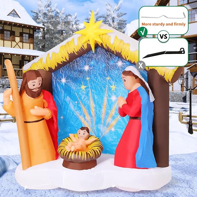 COMIN 5.9 FT Christmas Inflatables Outdoor Decorations Inflatable Nativity Scene Joy Jesus Blow Ups with Built-in LEDs for Yard Party Lawn Decor