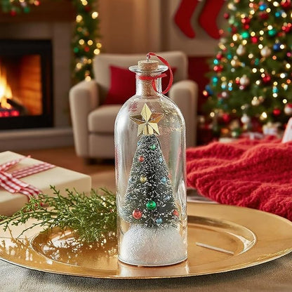 Christmas Tree Message in a Bottle,Recordable Christmas Tree Voice Message Bottle Ornament,with Playback Cork,Snowy Scene in Vintage Bottle,Unique Christmas Festive Gift (2)