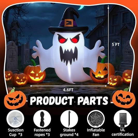 5 FT Halloween Decorations Window Inflatable Ghost with Build-in LEDs, Blow Up Flying Ghost, Blow Up Flying Ghost Broke Out from Windows for Halloweeen,Outdoor, Yard, Garden, Lawn Decoration