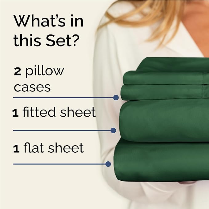 CGK Linens Twin XL 4 Piece Sheet Set - Cooling Sheets for Hot Sleepers - Hotel Luxury Bedding Set w/ 8-16 Inch Deep Pockets - 1 Flat & 1 Fitted & 2 Pillowcases - Soft, Comfy & Wrinkle Free - Emerald