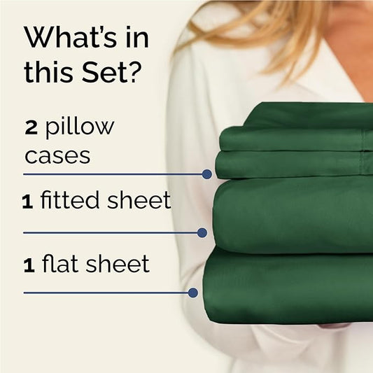 CGK Linens Twin XL 4 Piece Sheet Set - Cooling Sheets for Hot Sleepers - Hotel Luxury Bedding Set w/ 8-16 Inch Deep Pockets - 1 Flat & 1 Fitted & 2 Pillowcases - Soft, Comfy & Wrinkle Free - Emerald