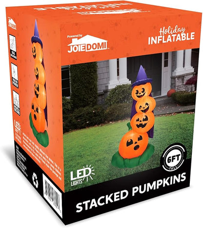 Joiedomi 6 FT Halloween Inflatables Outdoor Decorations, Blow Up Yard Decorations Inflatable Pumpkins with Witch Hat with Build-in LEDs, Stacked Pumpkins Blow Ups for Yard, Halloween Decor