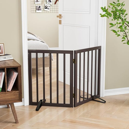Freestanding Foldable Dog Gate 2 Panel,Fully Assembled Dog Gates for Doorways, Wooden Pet Gates for The House, 24-inch Tall Pet Gate Indoor