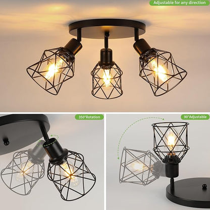 WILON Kitchen Light Fixtures Ceiling Mount, Black Ceiling Light Fixtures 3-Light Adjustable Semi Flush Mount Ceiling Light, Multi-Directional Ceiling Lights for Kitchen Hallway Dining Room(E26 Base)
