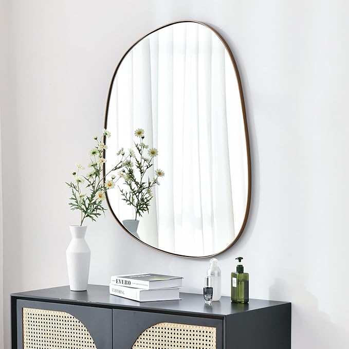 Asymmetrical Mirror for Wall Decor 23"*30", Modern Brass Framed Wall Mirror for Living Room Bathroom Bedroom Entryway ELE-STOU-0064G