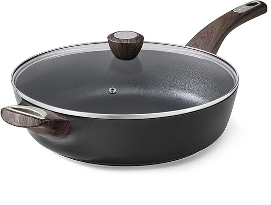 SENSARTE Nonstick Frying Pan Skillet with Lid, 10.5 Inch Deep Frying Pan, 3.8 Qt Non Stick Saute Pan with Cover, Induction Pan, Healthy Non Toxic Cooking Pan with Helper Handle, PFOA PFOS Free