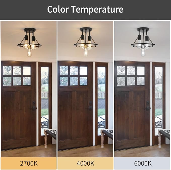 WILON Semi Flush Mount Ceiling Light 3-Light Ceiling Light Fixtures - Black Hallway Light Fixtures Farmhouse Industrial Kitchen Light Fixtures E26 Socket Ceiling Lamp for Foyer