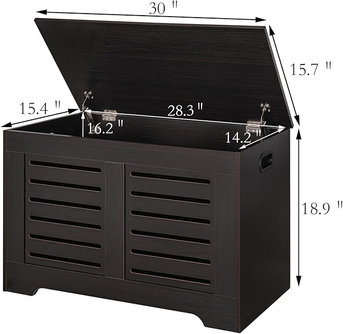 DINZI LVJ Storage Chest, Flip-Top Wooden Toy Box with 2 Safety Hinges, Entryway Shoe Storage Bench, Sturdy Large Storage Trunk for Living Room, Bedroom, Easy Assembly, Espresso