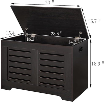 DINZI LVJ Storage Chest, Flip-Top Wooden Toy Box with 2 Safety Hinges, Entryway Shoe Storage Bench, Sturdy Large Storage Trunk for Living Room, Bedroom, Easy Assembly, Espresso