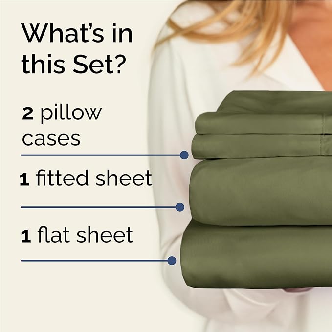 CGK Linens Twin XL 4 Piece Sheet Set - Cooling Sheets for Hot Sleepers - Hotel Luxury Bedding Set with 8-16 Inch Deep Pockets - 1 Flat & 1 Fitted & 2 Pillowcases - Soft and Wrinkle Free - Sage Green