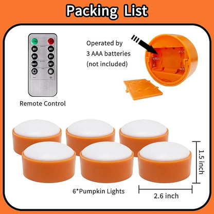 Halloween LED Pumpkin Lights, 6 Pack Battery Operated Jack-O-Lantern Lights with Remote Control and Timers, Orange Flickering Flameless Candles Ideal for Halloween Pumpkin Decorations