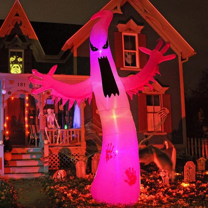 Gardwin 8FT High Halloween Inflatables Ghost Outdoor Decorations, Inflatable Yard Decorations, Blow up Outdoor Halloween Holiday Decor with 4 Color LED Lights for Home Yard Garden Lawn