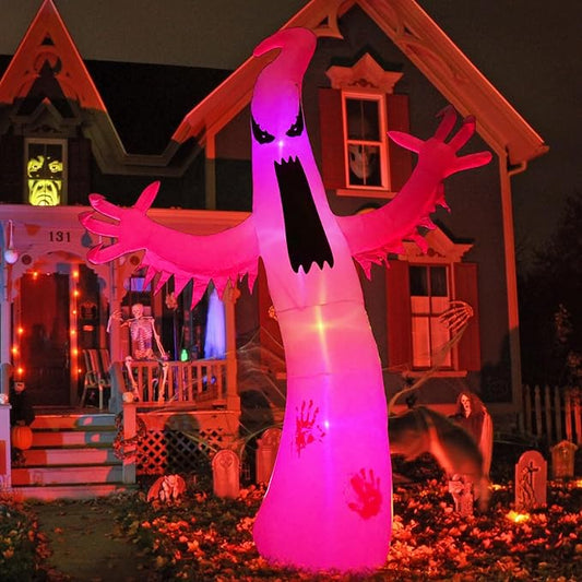 Gardwin 8FT High Halloween Inflatables Ghost Outdoor Decorations, Inflatable Yard Decorations, Blow up Outdoor Halloween Holiday Decor with 4 Color LED Lights for Home Yard Garden Lawn