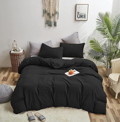 Wellboo Black Comforter California King Solid Color Bedding Set Soft Cal King Dark Black Quilt Comforters Lightweight All Seasons Minimalist Design Bedding for Women Men Vintage Bedding