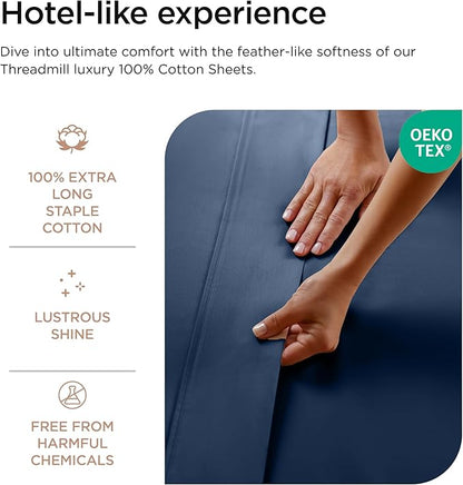 Threadmill Luxury 800 Thread Count 100% Cotton Sheets - Sateen Weave Twin XL Bed-Sheets, Better Than Egyptian Cotton,3 Pc Solid Soft Bedding Set (Folkstone Blue), Fits 15" Deep Pocket