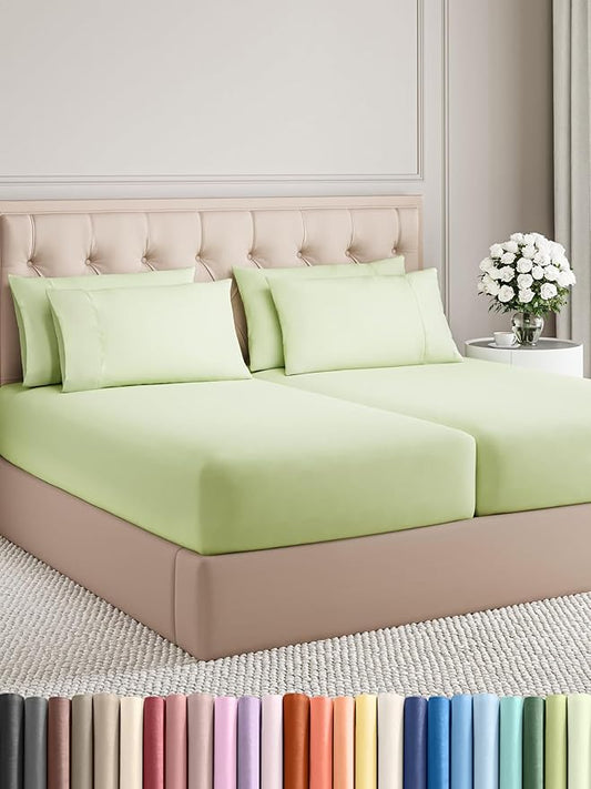 CGK Linens Split King 7 Piece Sheet Set - Cooling Sheets for Hot Sleepers - Hotel Luxury Bedding Set with 8-16 Inch Deep Pockets - 1 Flat & 2 Fitted & 4 Pillowcases - Soft & Wrinkle Free - Split King