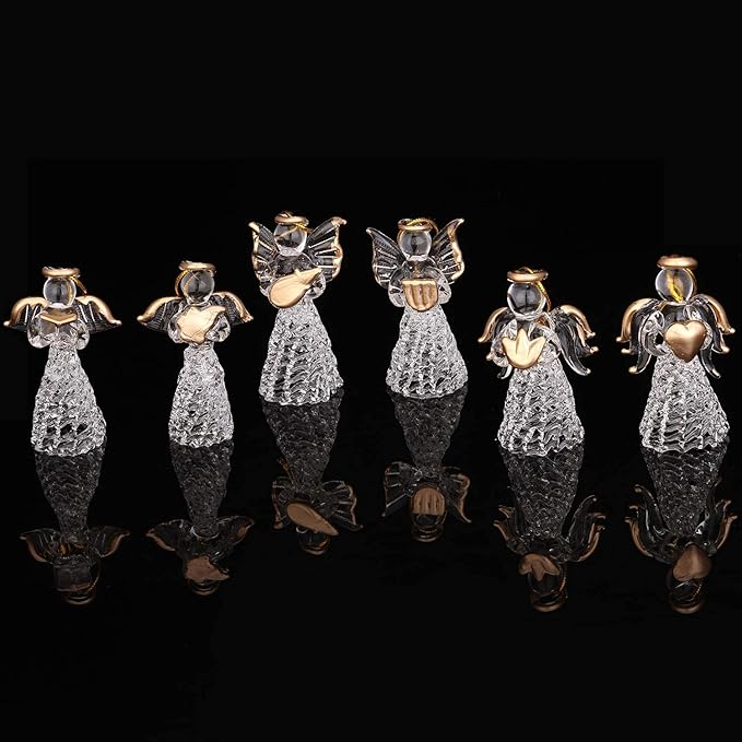 12 Glass Angel Ornaments for Christmas Tree - Clear Mini Hanging Angels