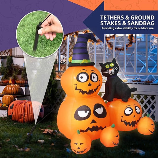 Gardwin 6FT Halloween Pumpkin with Cat Inflatable Outdoor Decorations, Inflatables Decorations Blow up Cat & Pumpkin Lanterns with Yard Inflatables Holiday Inflatables for Garden Lawn Decor