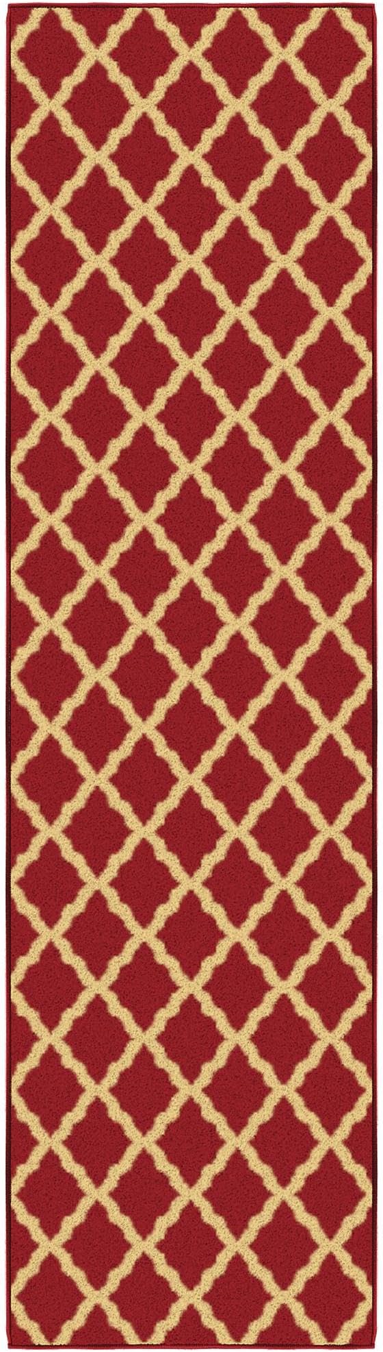 Ottomanson Ottohome Collection Non-Slip Rubberback Elegant Trellis Design 2x7 Indoor Runner Rug, 1'10" x 7', Red
