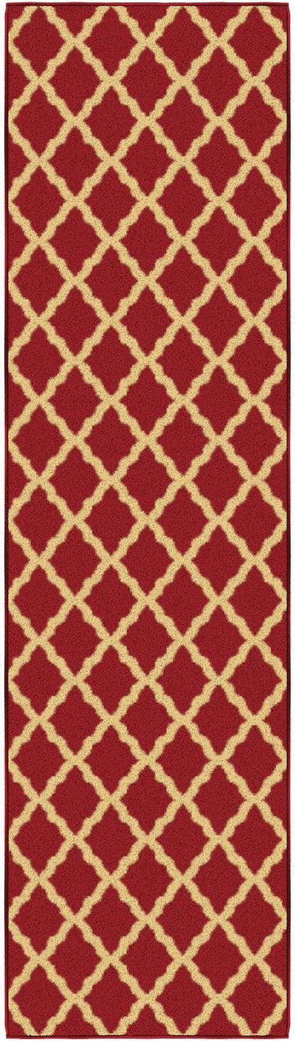 Ottomanson Ottohome Collection Non-Slip Rubberback Elegant Trellis Design 2x7 Indoor Runner Rug, 1'10" x 7', Red