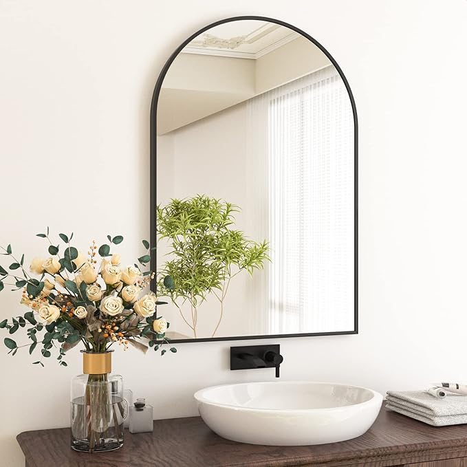 HARRITPURE 24"x36" Arched Bathroom Mirror - Wall Mounted Mirror - Black Arch Mirror - Aluminum Alloy Frame Bathroom Mirror Living Room, Bedroom, Bathroom and Entryway