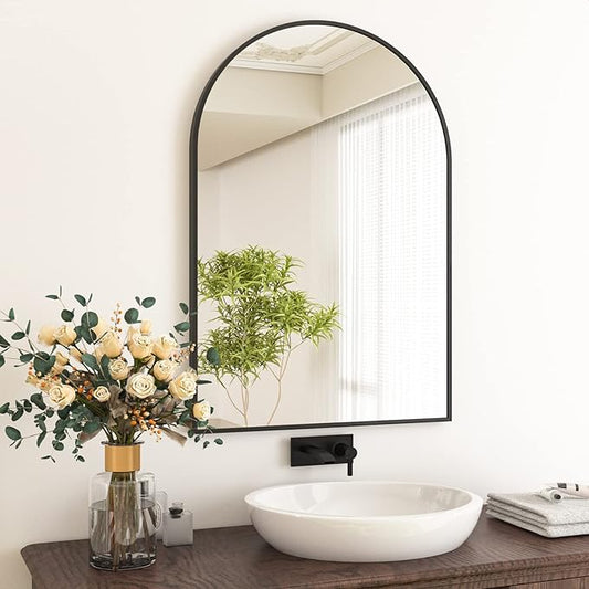 HARRITPURE 24"x36" Arched Bathroom Mirror - Wall Mounted Mirror - Black Arch Mirror - Aluminum Alloy Frame Bathroom Mirror Living Room, Bedroom, Bathroom and Entryway