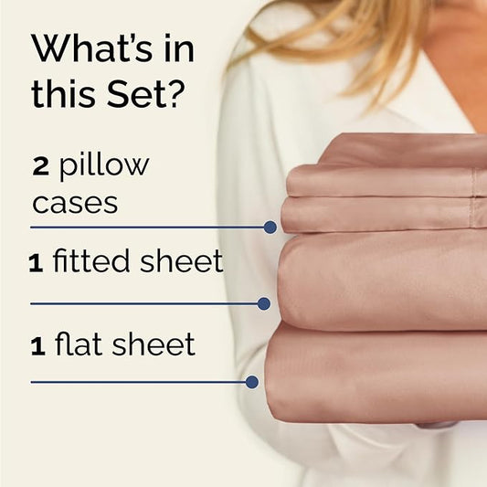 CGK Linens Twin 4 Piece Sheet Set - Cooling Sheets for Hot Sleepers - Hotel Luxury Bedding Set with 8-16 Inch Deep Pockets - 1 Flat & 1 Fitted & 2 Pillowcases - Soft, Easy Care & Wrinkle Free - Mauve
