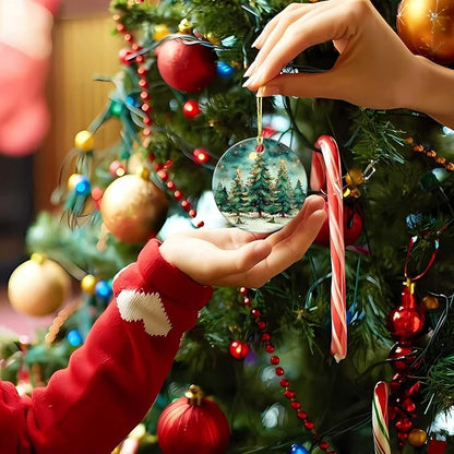Christmas Tree Forest Ornaments Round Ceramic Ornament Christmas Keepsake Decor for Xmas Tree Winter Holiday Xmas Gift for Women Men Hanging Ornament 3"