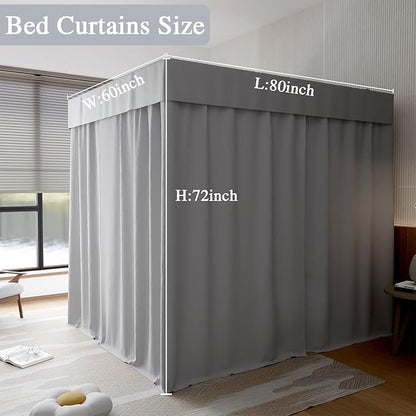 Hvqic Grey Canopy Bed Curtains - 4 Corner Post Bed Curtains Queen Bed Curtains Lightproof Drapes Bed Canopy for Adults & Girls Bedroom Decoration(Queen,Grey)