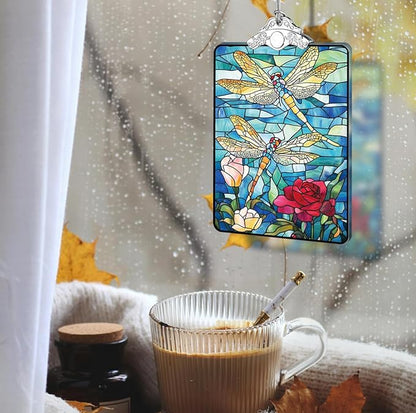 Dragonfly Stained Glass Ornament, 2025 Christmas Tree Hanging Decoration Exchange or Nature-Inspired Decor, 3.8 x 2.4 Inch